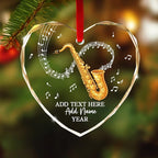 Personalized Saxophonist Christmas Glass Ornament 2025, Saxophone Musical Instrument Ornaments for Xmas Tree, Custom Text Name & Year Saxophone Player Xmas Ornament, Gifts for Music Lovers