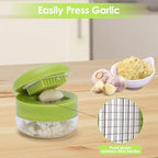2 Pcs Garlic Press Set, Stainless Steel Garlics Crusher with Silicone Peeler and Cleaner Brush, Easy to Use Garlic Chopper for Shredded Garlic, Ginger and Fruit