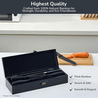 Upgraded Combination Lock Bamboo Locking Kitchen Knife Storage – Secure & Eco-Friendly Wooden Knife Box with Improved Quality, Fits in Drawers & Keeps Knives Safe (Black)