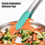 Doosu Kitchen Tongs for Cooking - 600°F Heat Resistant Food Tong with Non-Scratch Silicone Tips, Heavy Duty Stainless Steel Locking Tong for BBQ, Grilling Steak, Serving Salad, Pasta (12in, Aqua Sky)