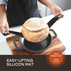 Enameled Cast Iron Dutch Oven for Sourdough Bread Baking | 6 Quart Pot with Lid | 10 Inch Ceramic Enamel Thick Coated Cookware Set with Non Stick Silicone Baking Mat for Cooking (Grey)