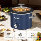 Sunvivi 2 Quart Slow Cooker, Small Slow Cooker with Removable Ceramic Pot, Food Warmer with 3 Heating Settings & Dishwasher Safe Glass Lid, Blue