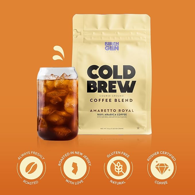 Birch Glen Roasters Cold Brew Coffee | Flavored Coarse Ground Coffee | Medium Roast | Artisanal Roasting | 100% Arabica |1 LB Bag | Irish Cream