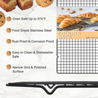 15.8”×9.8” Cooling Rack, 3P Stainless Steel Baking Rack, Oven Safe Cooling Racks for Cooking and Baking, Black Roasting Rack & Wire Rack & Cookie Cooling Rack for Roasting, Grilling, Drying
