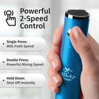 Zulay Kitchen Lux Rechargeable Milk Frother Handheld - Powerful 2-Speed Motor, Fully Waterproof, 2000mAh Battery - Drink Mixer For Latte, Cappuccino, Matcha, Protein Powder - Metallic Blue