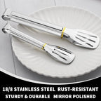 Kitchen Tongs 7 Inch, 8 Pack Food-Grade Stainless Steel Serving Tongs for Cooking Appetizers, Salad, Small Kitchen Food Tongs, Dishwasher Safe