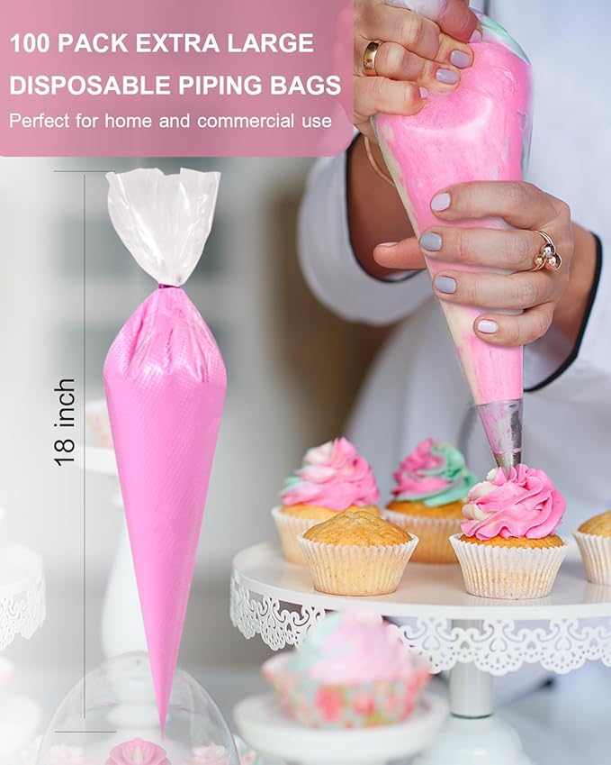 18/21/24 Inch Large Piping Bags Disposable, 100 Pieces Icing Bags, Tipless Piping Bags, Thickened Pastry Bags, Non-Slip & Anti-Burst, Frosting Piping Bags for Cakes Cookies Decoration