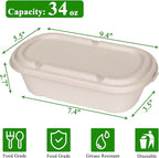 50-pack 34 oz Disposable Food Containers with Lids, Sugarcane Pulp Take Out Containers, Compostable To-Go Microwave Safe Lunch Box for Meal Prep, Salad, Pasta, Nacho, Burrito