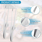 Patelai Korean and Japanese BBQ Tongs Non Slip Cooking Utensils Stainless Steel Tongs for Serving Food, Salad, Camping, Barbecue, Buffet, Oven with Support Stand(Silver,2 Pieces)