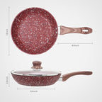 KOCH SYSTEME CS 12" Red Granite Non-Stick Frying Pan with Lid, Classic Pans with Non-toxic Nonstick Coating, Aluminum Skillet with Heat-resistant Bakelite Handle, Induction Compatible Frying Pan