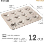 CHEFMADE Madeleine Mold Cake Pan, 12-Cavity Non-Stick Heart-shaped Shello Madeline Bakeware for Oven Baking (Champagne Gold)