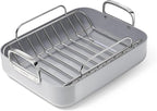 Caraway Roasting Pan - 16x13” Roasting Pan with Rack - Non-Stick Ceramic Coated - Non Toxic, PTFE & PFOA Free - Oven Safe & Compatible with All Stovetops - Gray