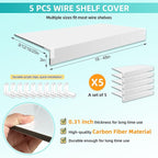 5 Pcs Wire Shelf Cover, 24X12X3 Inch Carbon Fiber Material Shelf Covers for Pantry Shelves(Not Wood), Waterproof Removable Closet Shelving Liner for Home Kitchen,Office Organization - White