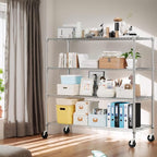 Himimi 72" H Storage Shelves 4 Tier Metal Shelving Adjustable Wire Shelf with Wheels, Heavy Duty Shelving for Garage Kitchen Pantry Bathroom Laundry,18" D*48" W*72" H, Silver