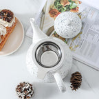 KOOV Ceramic Teapot with Infuser, 40 ounce Tea Pot with Infuser for Loose Tea, Large Enough For 6 Cups, Tea Pot with Tea Strainers, Splash Series (Splashed White)