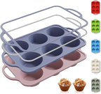 2 Packs 6 Cups Silicone Muffin Pan with Metal Reinforced Frame Jumbo Size Cupcake Pan Tray Egg Bites Silicone Circle Cookie Molds Extra Large Muffin Tin Tart Pans for Breakfast Sandwiches