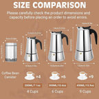 Moka Pot, 9 Cups (15.9 oz) Stovetop Espresso Maker, 304 Stainless Steel Moka Pot, Induction Compatible, Silver