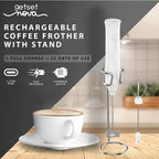 Milk Frother for Coffee, Rechargeable Electric Handheld Frother Wand with Dual Whisk, 3 Speed Settings, Fast Recharge, Powerful Motor, Handheld Mixer Electric with Stand