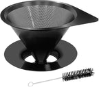 LHS Pour Over Coffee Dripper Reusable Coffee Filter Paperless Coffee Filter Stainless Steel Pour Over Coffee Maker Cone Coffee Dripper for 1-2 Cup,Black