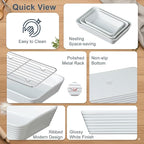 ONEMORE Baking Dishes for Oven, Large Casserole Dishes for Oven with Roasting Racks, Rectangular Ceramic Baking Dish Set of 3 for Cooking & Serving, Handleless Deep Dish Lasagna Pan (3QT/2.1QT/1.3QT)