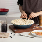 Fun Elements Pie Pan, 9 Inch Ceramic Pie Dish, Deep Dish Pie Pan with Lace Emboss, Ruffled Pie Plate for Baking, Thanksgiving Christmas Gifts(Grayish Blue)