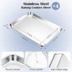 E-far Stainless Steel Baking Sheets Set of 4, 12.4” x9.7” Baking Cookie Sheets Pans for Oven, Non-toxic Metal Trays for Cake Cookies, Healthy & Rust Free, Mirror Finish & Dishwasher Safe