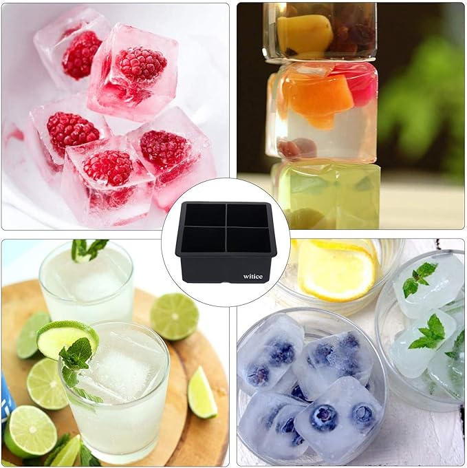 Large Ice Cube Trays Silicone (2.5-Inches) - Whiskey Ice Cube Mold, With Easy Release Ice Cubes for Whiskey and For Cocktail,Food Grade (Black 2 Tray)