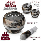 Gusto Nostro Natural Marble Mortar and Pestle Set | 5 Inch - 2.5 Cup Large Mortar Pestle Set for Grinding Herbs, Nuts, Grains | Pesto Grinding and Guacamole Stone Bowl | Marble Spice Crusher