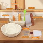 Banneton Bread Proofing Basket - Banneton Basket Set Sourdough Proofing Basket Round Proofing Bowls Handmade Rattan Baskets and Liners (Oval & Round Gift Set)