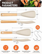 Multifunction Spatula Spoon for Nonstick Cookwares, Great for Cooking and Serving, Sturdy BPA-Free Matte Silicone, Wood Handle Spatula for Mixing, Scoop, and Scrape, Khaki(2 pack,11.4" & 13.4")