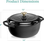 Best Choice Products 7.5 Quart Enamel Cast-Iron Round Dutch Oven, Family Style Heavy-Duty Pre-Seasoned Cookware for Home, Kitchen, Dining Room, Oven Safe w/Lid, Dual Handles - Black Licorice