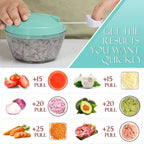 Ourokhome Manual Food Processor Vegetable Chopper, Portable Hand Pull String Garlic Mincer Onion Cutter for Veggies, Ginger, Fruits, Nuts, Herbs, etc., 500ml, Teal