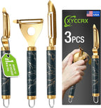 3Pcs Premium 304 Stainless Steel Potato Vegetable Peelers for Kitchen, Ultra Sharp Fruit Peeler & Fish Scaler with Real Wood Handle, Y Peeler for Corn, Apple, Carrot