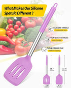 Pack of 2 Silicone Solid Turner, Non Stick Slotted Kitchen Spatulas, High Heat Resistant BPA Free Cooking Utensils, Ideal Cookware for Fish, Eggs, Pancakes(Purple)