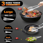 Walfos tongs for cooking, All Metal Kitchen Tongs 600℉ Heat Resistant, Heavy Duty Locking Tongs 2-piece 12 Inch