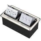 KYHSHJ Dual Pop-Up Floor Electrical Outlet Box Kit，20 Amp Stainless Steel GFCI TR Receptacle Outlet，3-Port RJ45 Datacom Receptacle，Waterproof Gasket with IP44 Waterproof Rating, Stainless Steel Color