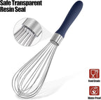 18/8 Stainless Steel Balloon Whisk, Doosu Kitchen Whisk for Cooking Handheld Egg Beater with Rust-Proof Sturdy Wires & Non-Slip Silicone Handle for Beating, Stirring, Blending (8 Wires, Navy Blue)