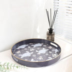 Spsyrine Decorative Serving Tray with Handles, Lacquered Coffee Table Tray for Ottoman, Round Waterproof Platters for Centerpieces, Parties, Living Room, Kitchen Counter Organization Turtle