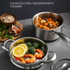Stainless Steel Small Brushed Saucepan With Lid, Induction Cooking Sauce Pot Pans, 18/10Tri-Ply Heavy Bottom Saucier Cookware, Dishwasher Safe & Oven Safe (2.5QT)