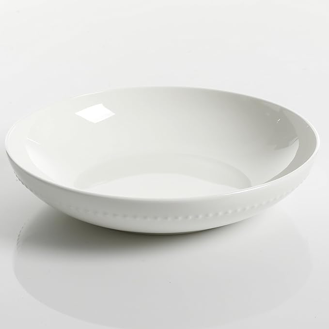 Gibson Elite Embossed Bone China 16-Piece Double Bowl Dinnerware Set, Service for 4 – White Elegant Plates and Bowls