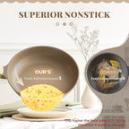 PRICUSIS Nonstick Frying Pan, 8/10/12 Inch Skillet with Stay Cool Handle, Stain/Scratch/Crack Proof, Induction Compatible & Oven Safe, Dishwasher Safe, PTFE & PFOA Free (12-Inch, Natural Linen)