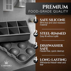Large Ice Cube Trays Perfect for Whiskey and Summer Drinks - Italian Design - 2 Pack (16 x Ice Cubes | Square and Round | XL size) - Cosvino - Removable Lid, Easy Release (Tuxedo Black)