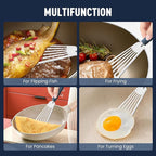 Silicone Fish Spatula Turner Set of 2,2-in-1 Heat Resistant Silicone Slotted Fish Spatulas for Nonstick Cookware,Flexible Thin Stainless Steel Slotted Fish Turner Spatula Flipper for Fish,Egg,Pancake