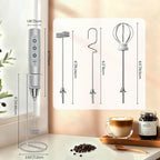 Milk Frother Handheld Rechargeable with Stand, Frother Wand Drink Mixer Electric Whisk for Coffee, Detachable With 3 Stainless Whisks, Hand Mixer for Lattes, Cappuccino, Matcha, Egg, Silver