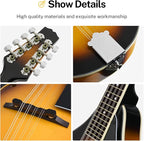 Donner A Style Mandolin Instrument Sunburst Beginner Adult Acoustic Mandolin Musical Instrument Mahogany 8 String, Bundle With Tuner String Bag Guitar Picks,DML-1