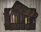 Asaya Canvas Chef Knife Roll Bag - 10 Knife Slots and a Large Zipper Pocket - Durable 10oz Canvas Knife Case with an Adjustable Shoulder Strap - Knives not Included