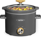 Sunvivi 2 Quart Slow Cooker, Small Slow Cooker with Removable Ceramic Pot, Slow Cookers Food Warmer with 3 Heating Settings & Dishwasher Safe Glass Lid, Grey
