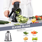 Rotary Cheese Grater with Handle Kitchen Shredder Slicer Grater Slicer Ice Shaver Cheese Vegetable Nuts Potato Zucchini Chocolate 3 Interchangeable Blades (Grey TSP)
