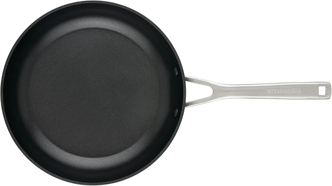 KitchenAid Hard Anodized Induction Nonstick Frying Pan Set With Lid, 3-Piece – 8 & 10 Inch Skillets, Durable, Even Heating, Dishwasher & Oven Safe, Easy-Clean, Matte Black