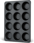 E-far Nonstick Muffin Pans 12 Cups, Stainless Steel Muffin Tin Cupcake Pan Tray for Baking, Stainless Steel Core & Non Toxic, Easy Release & Easy Clean, Black